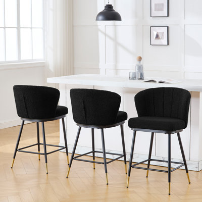 26" Boucle Fabric Counter Height Bar Stools With Metal Frame