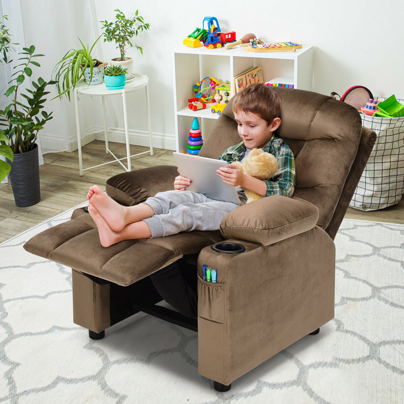 Torresdale Kids Recliner with Cup Holder, Brown
