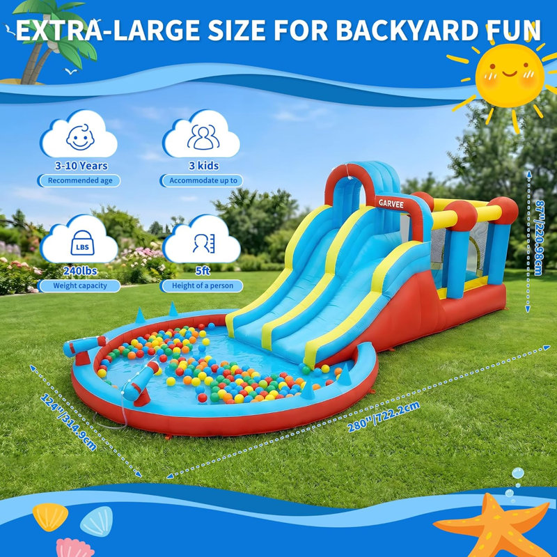 8-in-1 Inflatable Water Slide Bouncy Castle with 550W Blower, Double Slides & Climbing Walls, 840D/420D Oxford Fabric for Indoor Outdoor Kids Play