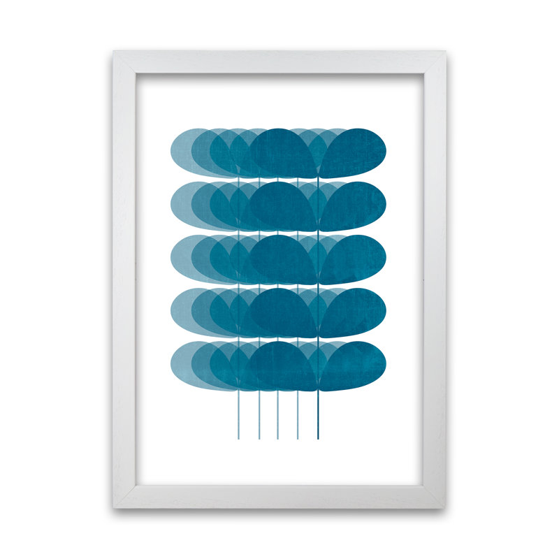 Scandinavian Turquoise Leaves Original - Print on Canvas, White Frame, 84cm H x 59cm W x 3cm D