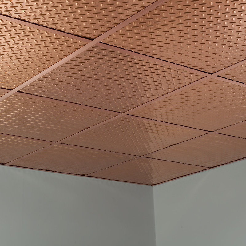 Traditional 24'' L x 24'' W Textured Vinyl Drop-In Ceiling Tile, Polished Copper
