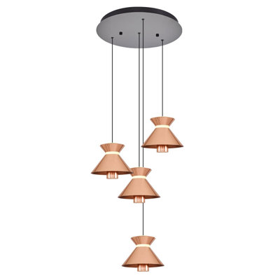 Cassen Elegant Rose Gold Chandelier, 13.8 in Diameter x 47.2 in Height | Metal Body with Opal Glass Cap | 1 x 35W LED, 3000K, 3500 Lm | Assembled | Perfect for Modern Dining Rooms & Living Spaces, Stylish Lighting Solution