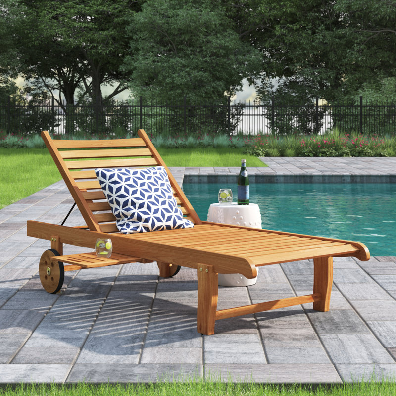 Malachi 74.75" Long Teak Single Chaise Lounge