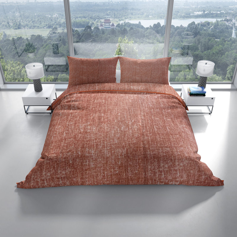 Nettey Mottled Bed Linen with Piping, 155 x 220cm, Red