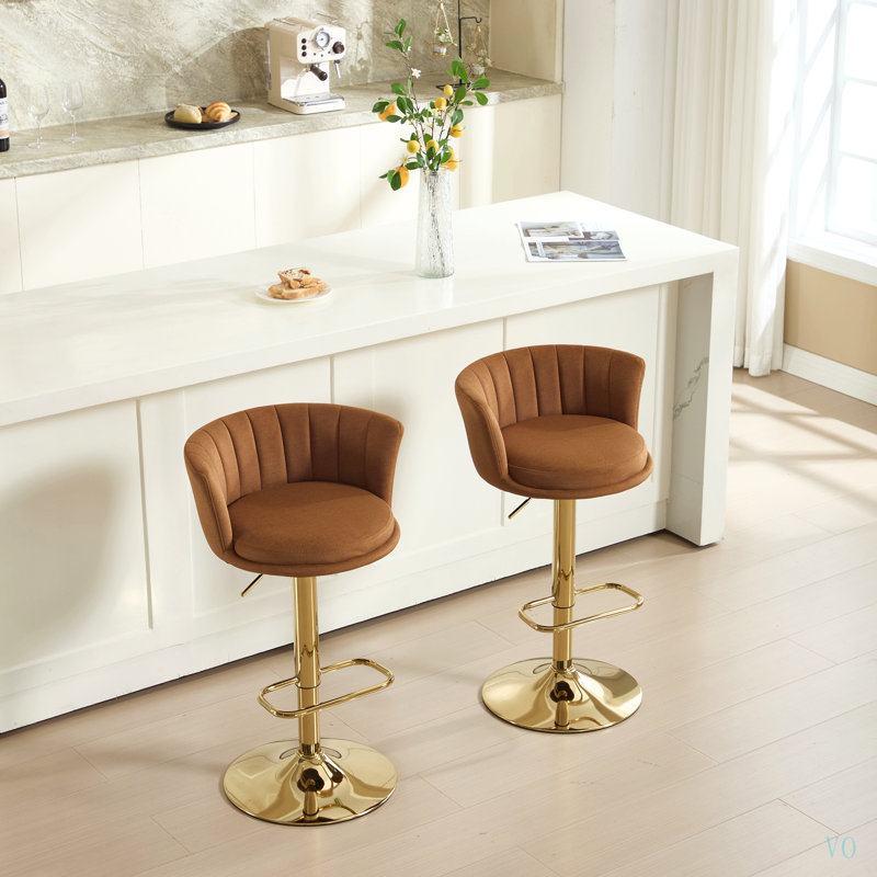 Ensemble de 2 tabourets de bar, avec repose-pieds chromé et base pivotante à hauteur réglable en velours + tabouret de bar simple