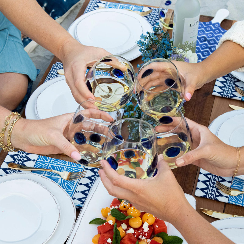 Drop Handmade Stemless Wine Glass, Blue