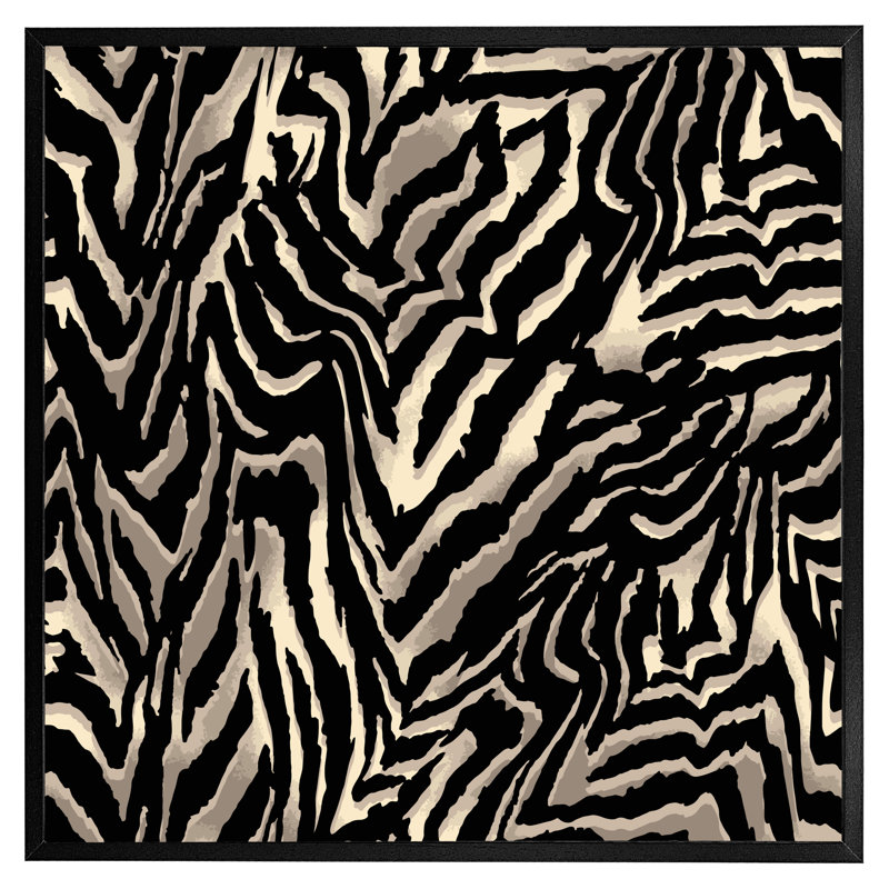 Lulette Gold Zebra Print - Single Picture Frame Print, 31cm H x 31cm W x 4cm D, Black Framed