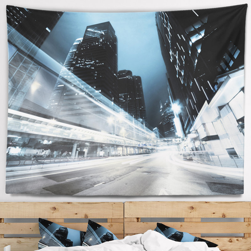 Cityscape de la nuit dans le tapisserie de hong kong, H 32 po x l 39 po