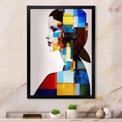 Profil cubiste en rouge, bleu et jaune sur toile