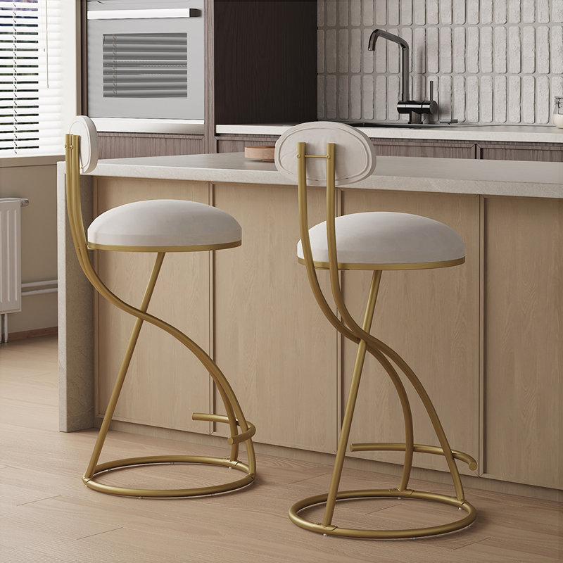 Sturgis Upholstered Counter Stool with Metal Frame, White, Gold