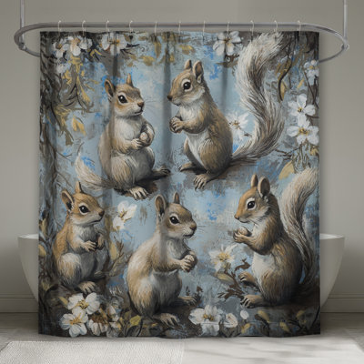 Rideaux de douche mignons écureuils avec fleurs