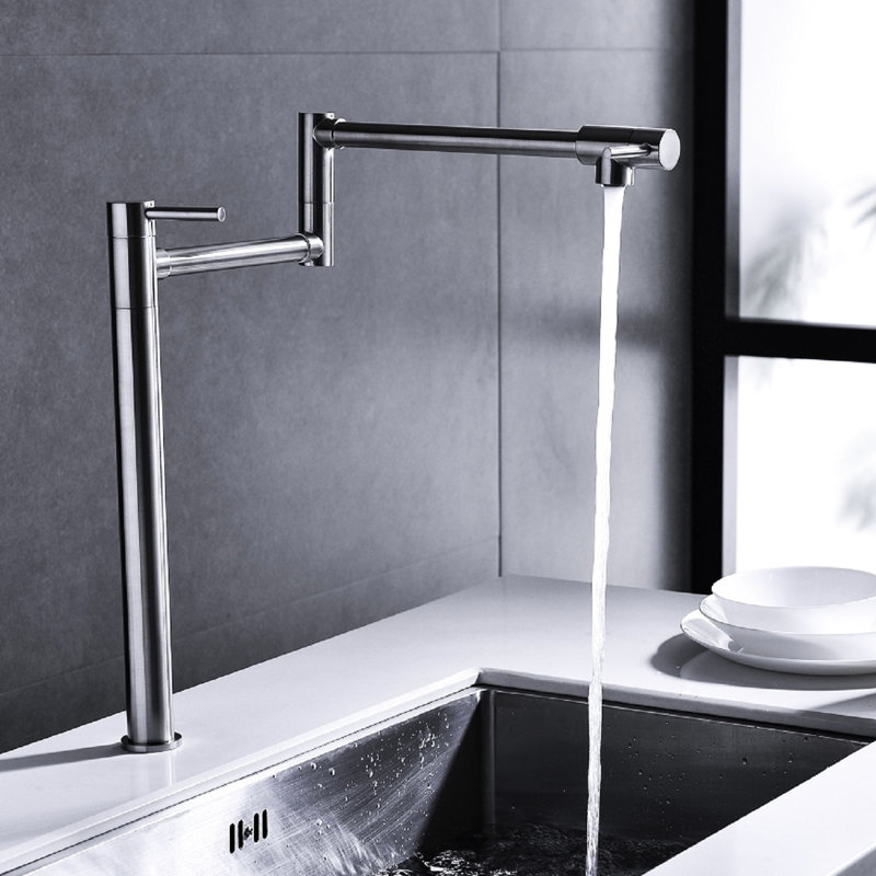 Brushed Nickel Extension Pot Filler Faucet, Double Handles For Precise Water Distribution, Surface Protected From Corrosion And Fingerprints, Quiet Smooth Watering With Aerator