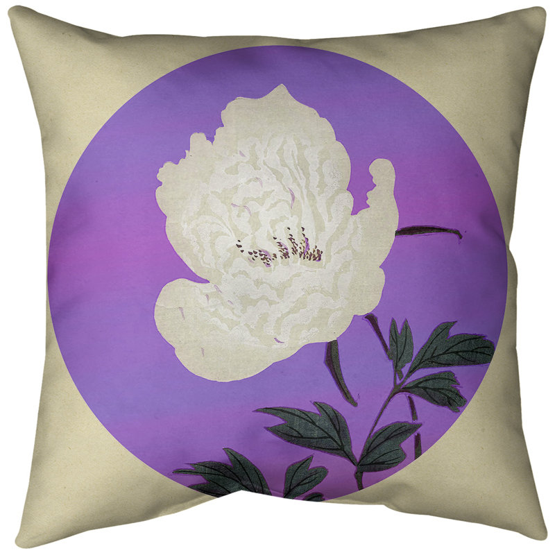Coussin de peinture à fleur japonaise, 18 po x 18 po, Mauve, Sergé de coton