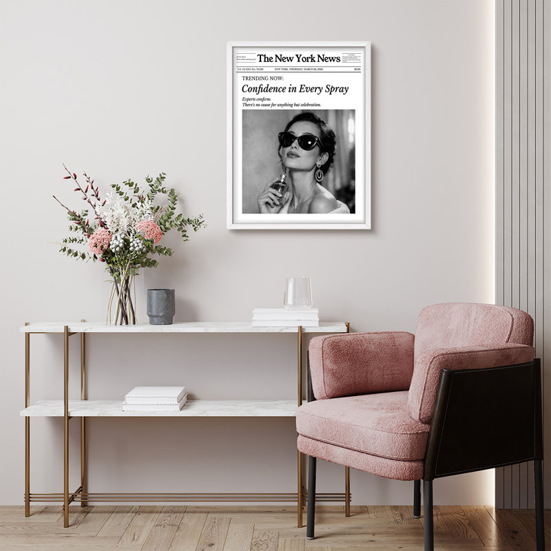 Reproduction d'art encadré de parfum rétro noir et blanc - salon ou chambre à coucher, H 14 po x l 11 po, Blanc