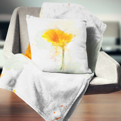 Coussin décoratif à fleurs jaunes et aquarelle