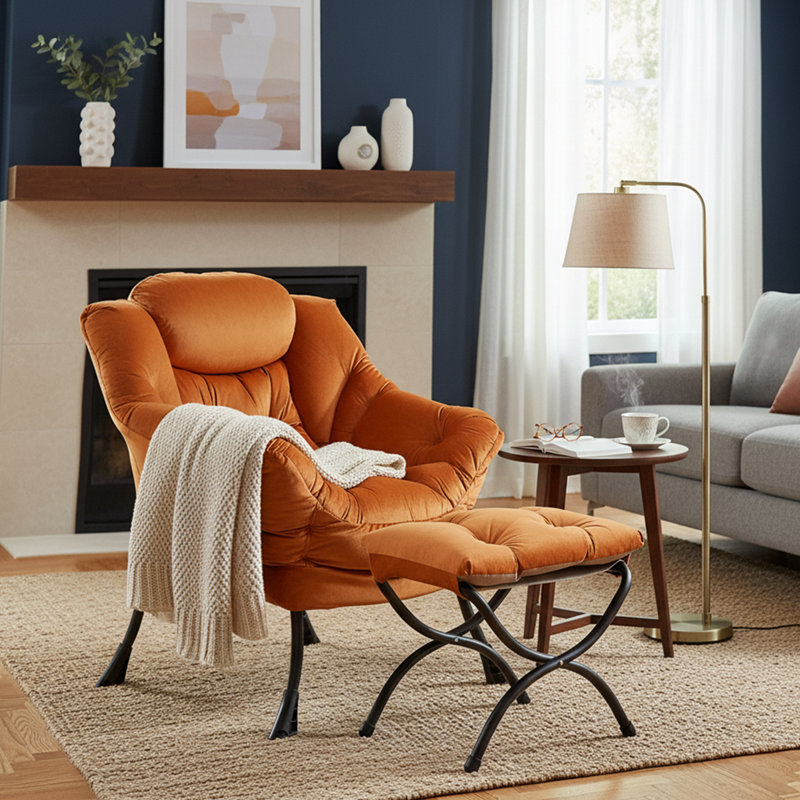 Fauteuil paresseux et rembourré Abramson, Velours orange, Non