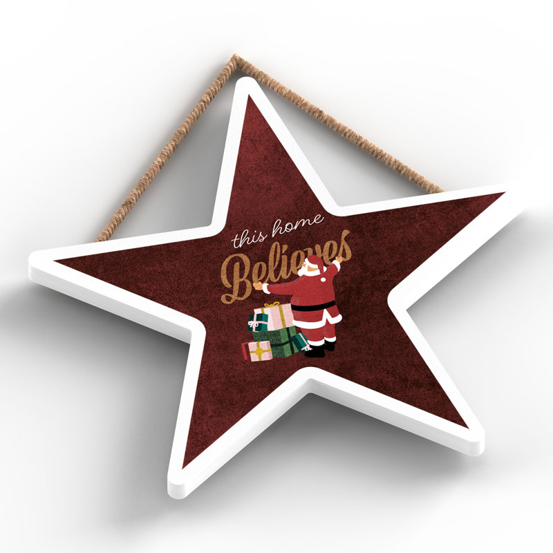 Xmas This Home Believes Santa Wooden Star Plaque