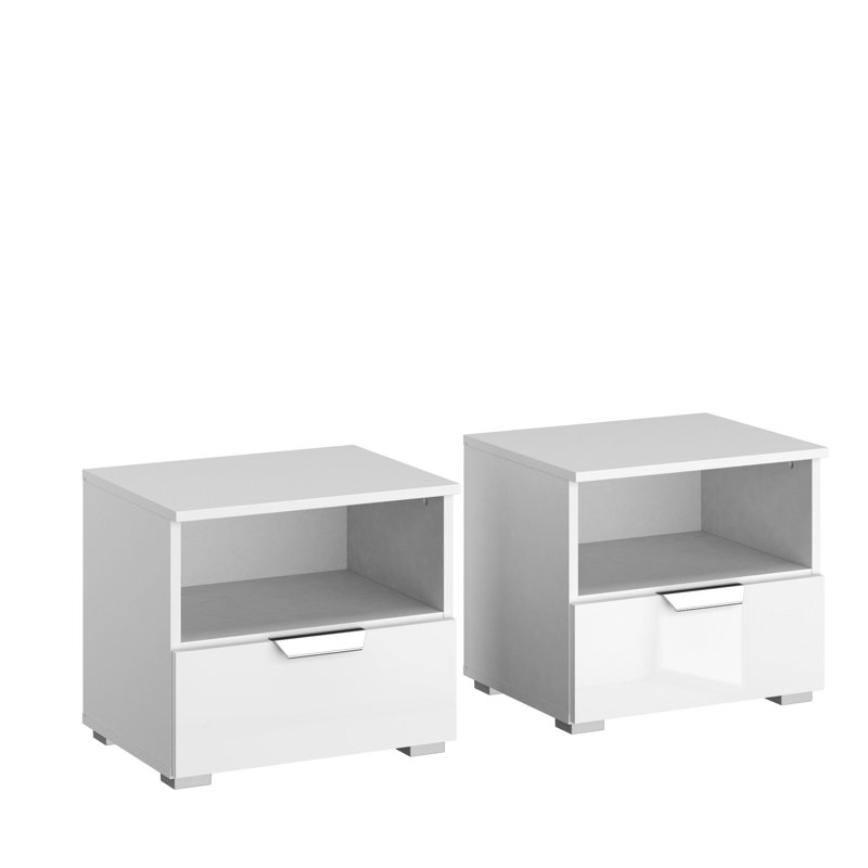 Aditio 1 Drawer Bedside Table, Alpine white/hihg-gloss white