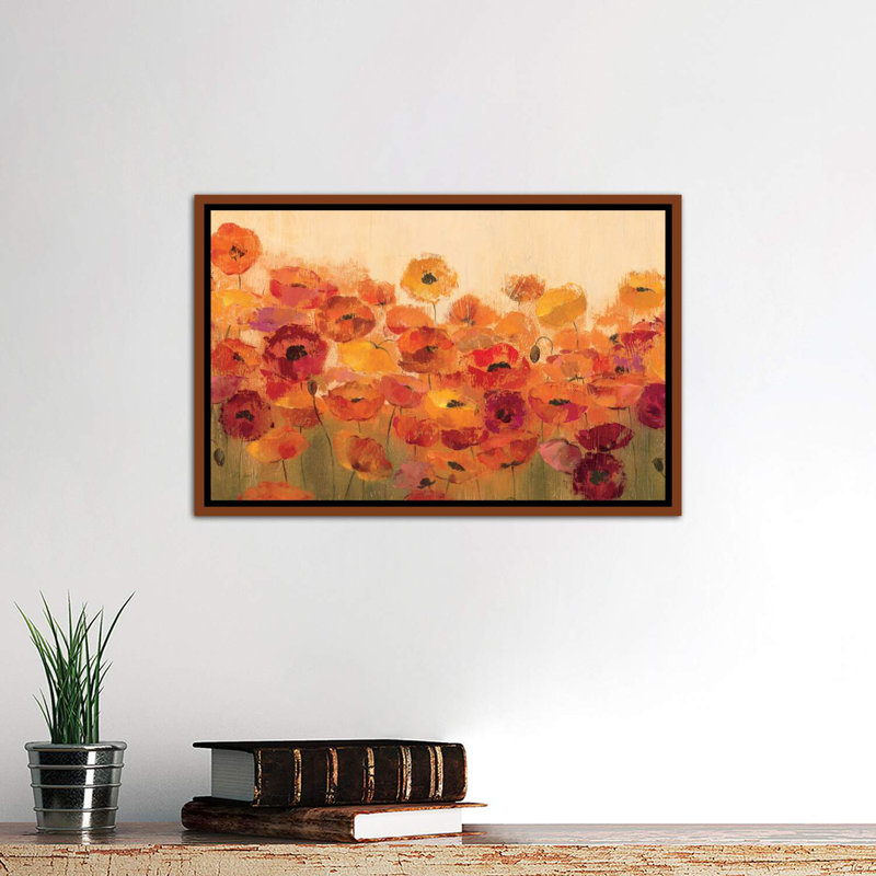 «Summer Poppies» par Silvia Vassileva - reproduction d'art, H 26 po x l 40 po x 1,5 po, Cadre flottant brun