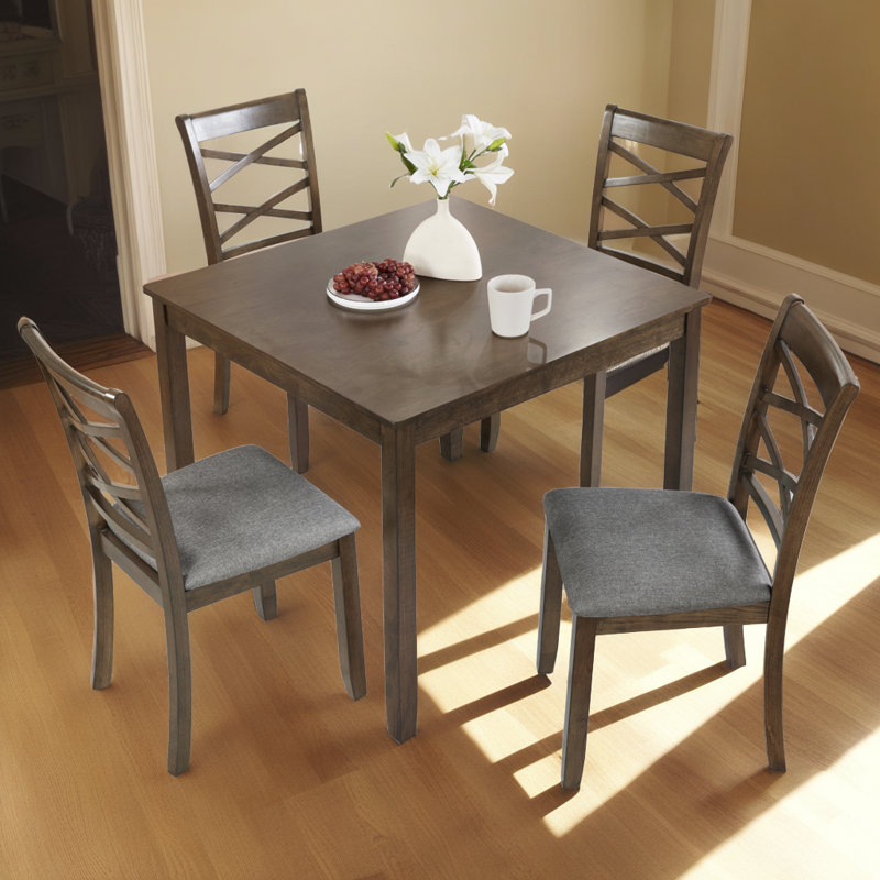 Ensemble de salle à manger moderne en bois 5 pièces - Table carrée et 4 chaises rembourrées