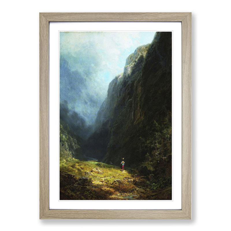 High Valley by Carl Spitzweg - Picture Frame Painting, 36cm H x 27cm W x 2cm D, Oak Framed