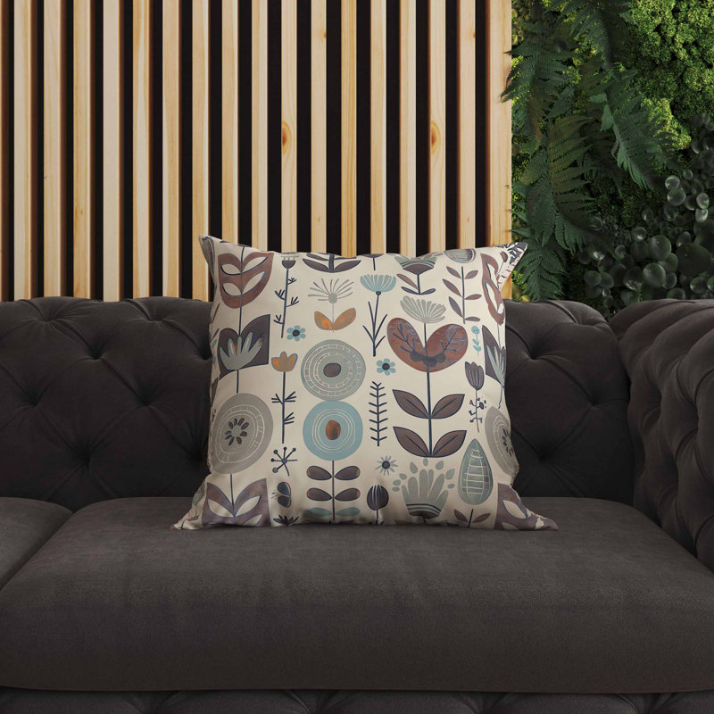 Coussin intérieur / extérieur Baltic Blossoms, Carré 26 po, Bleu / Beige