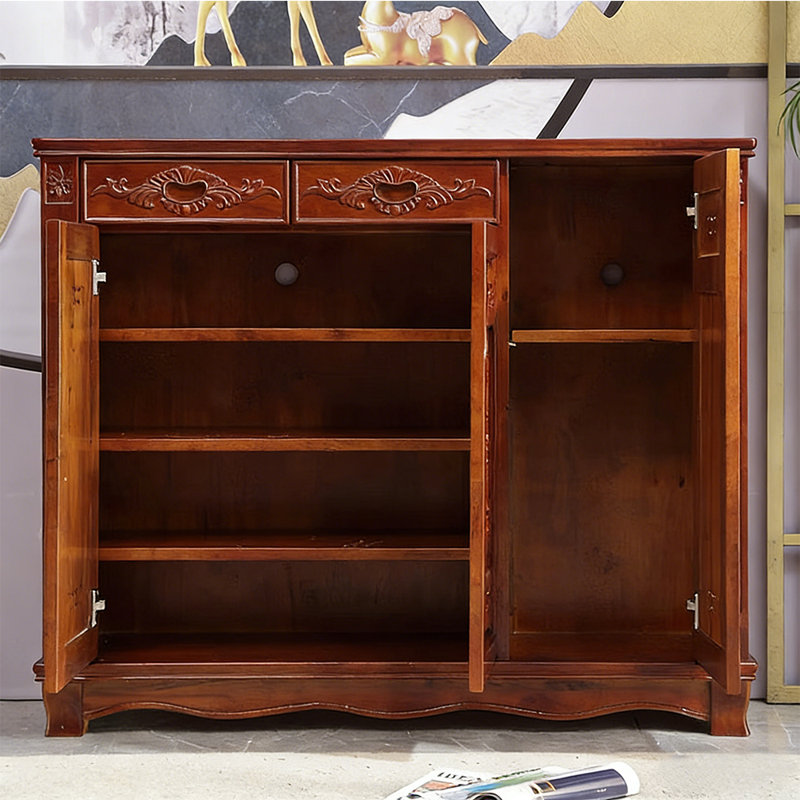 Chinese style large capacity retro shoe cabinet, Medium Yellow