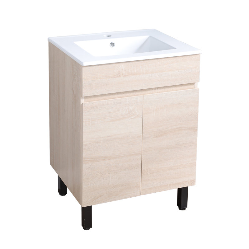 24'' Modern Freestanding Single Bathroom Vanity With Ceramic Top, Beige