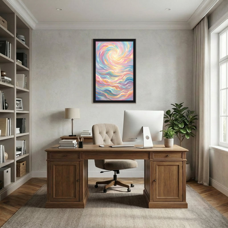 Abstrait, tourbillon de ciel pastel sur toile, H 18 po x l 12 po