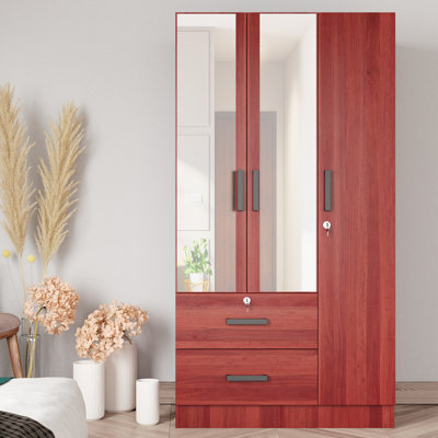  Wardrobe Armoire Closet With Two Convenient Mirrors Placed On The Doors & Two Drawers