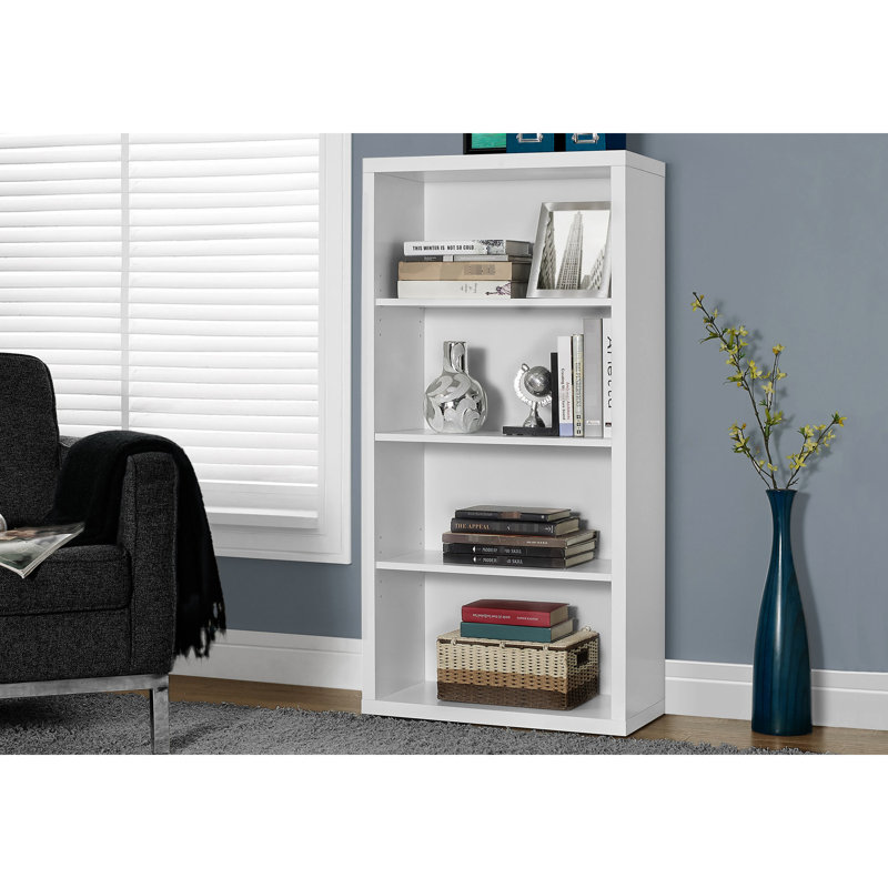 Bibliothèque à 5 niveaux pour bureau et chambre à coucher, H 48 po, stratifié blanc, bibliothèque contemporaine, H 46,18 po, grand bureau / chambre à coucher avec rangement