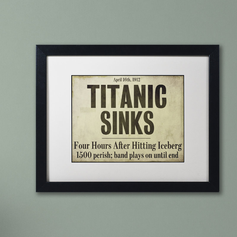 «Titanic» par Jadaya, art textuel encadré, H 11 po x l 14 po, Toile avec cadre noir, Blanc