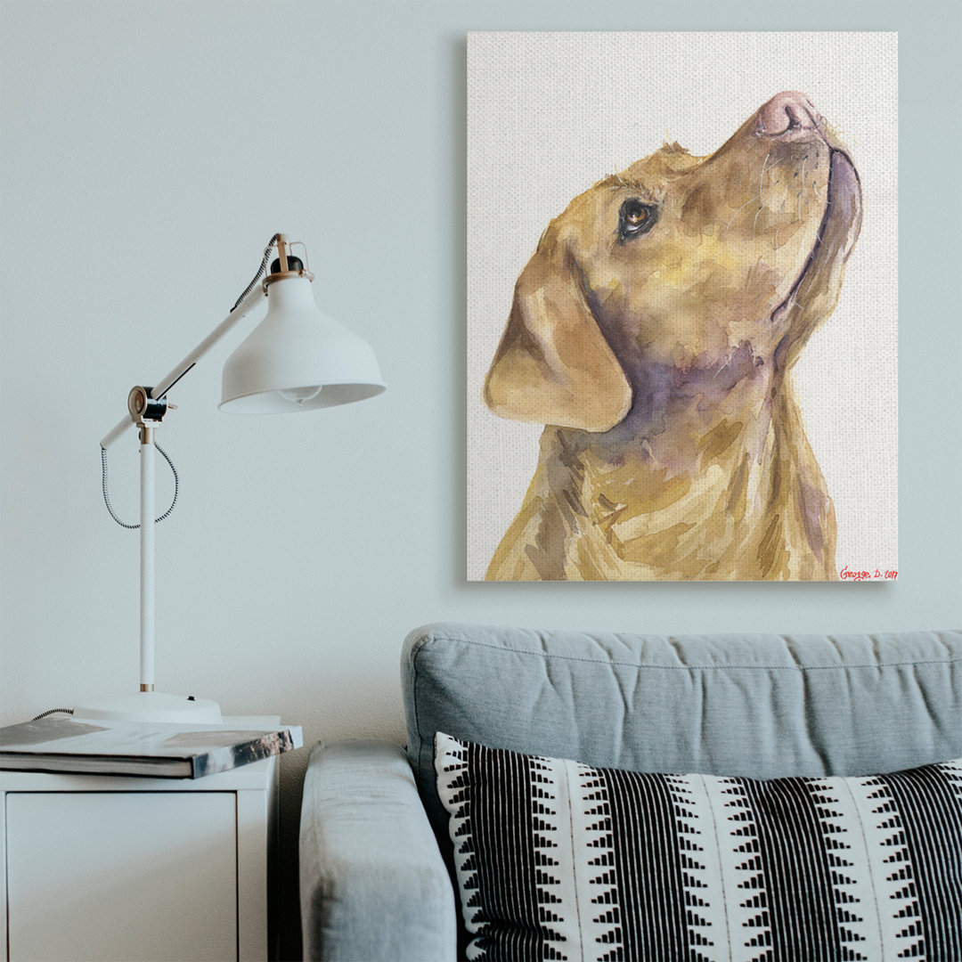 " Yellow Lab Gazing Upwards Pet Dog Portrait " by George Dyachenko Painting Print Winston Porter 