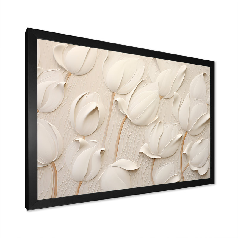 Minimalisme, tulipes blanches symphonie - tulipes, art mural, Cadre photo unique, H 30 po x l 40 po, Noir