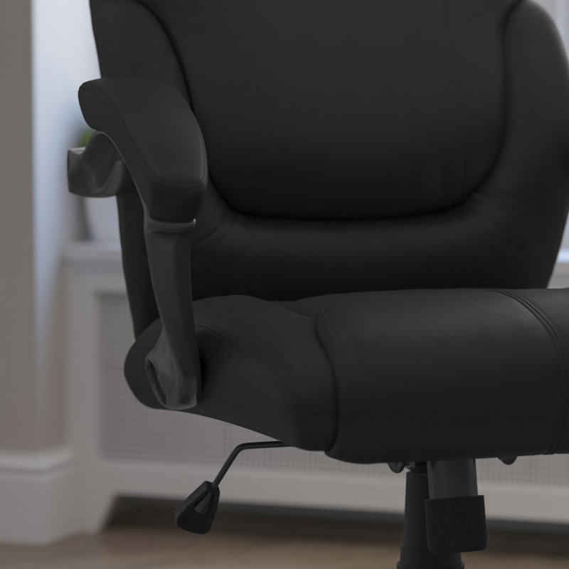 Mid-Back Black Leather Executive Swivel Office Chair with Fixed Arms