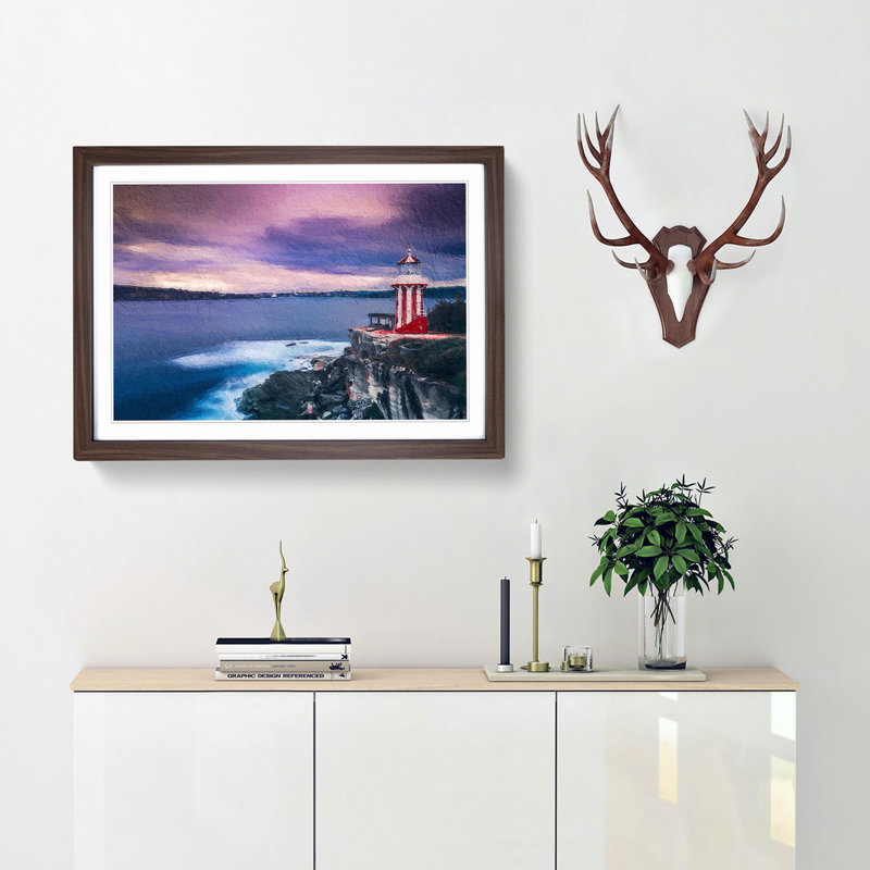 Lighthouse Overlooking Sydney Australia - Picture Frame Painting Print, Walnut Framed, 27cm H x 36cm W x 2cm D