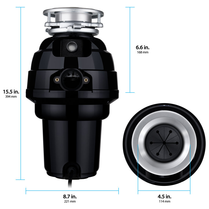 1.25 HP Corded Garbage Disposal with Brushed Nickel Flange and Stopper Kit