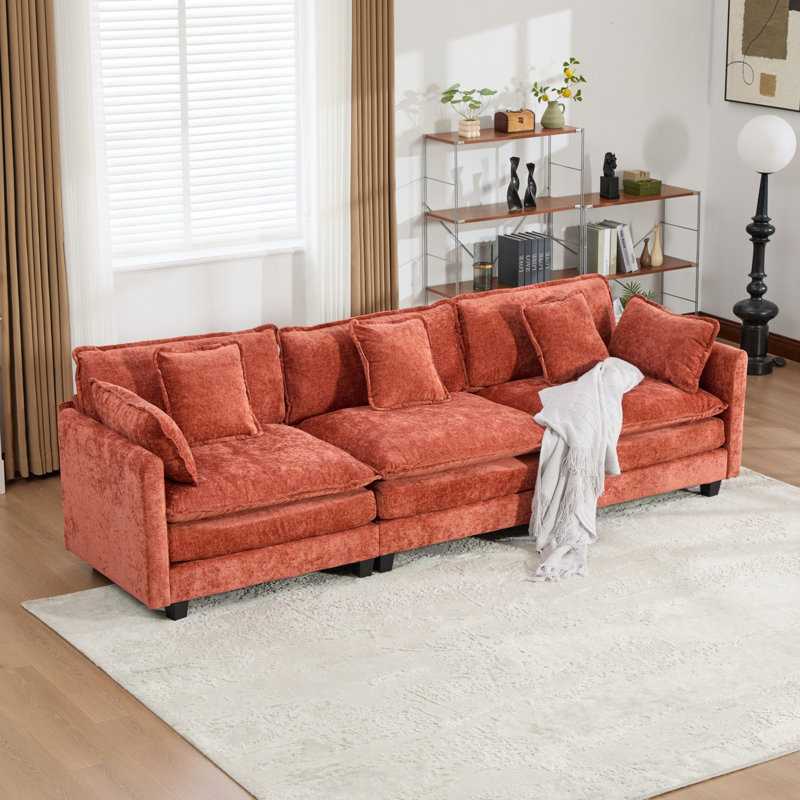 Très grand canapé modulaire Schmucker, Orange, H 33 po x l 113,8 po x P 35 po