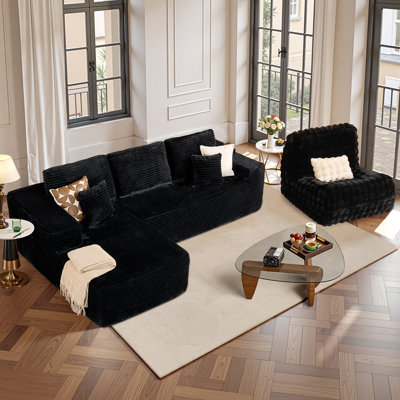 Cozza Sectional Sleeper Sofa, Convertible Couch With Bean Bag Chair For Living Room by Ivy Bronx