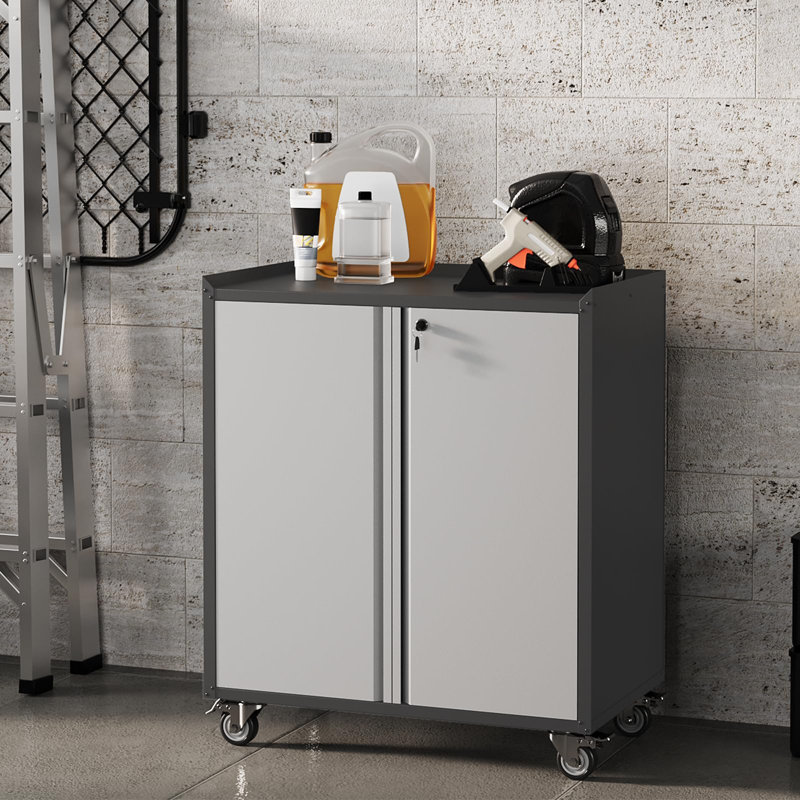 Rolling Tool Cabinet - Heavy Duty Metal Garage Storage Cabinet with Wheels, Adjustable Shelf & Locks, Tool Chest Cart for Warehouse Office Workshop Home Office - Grey