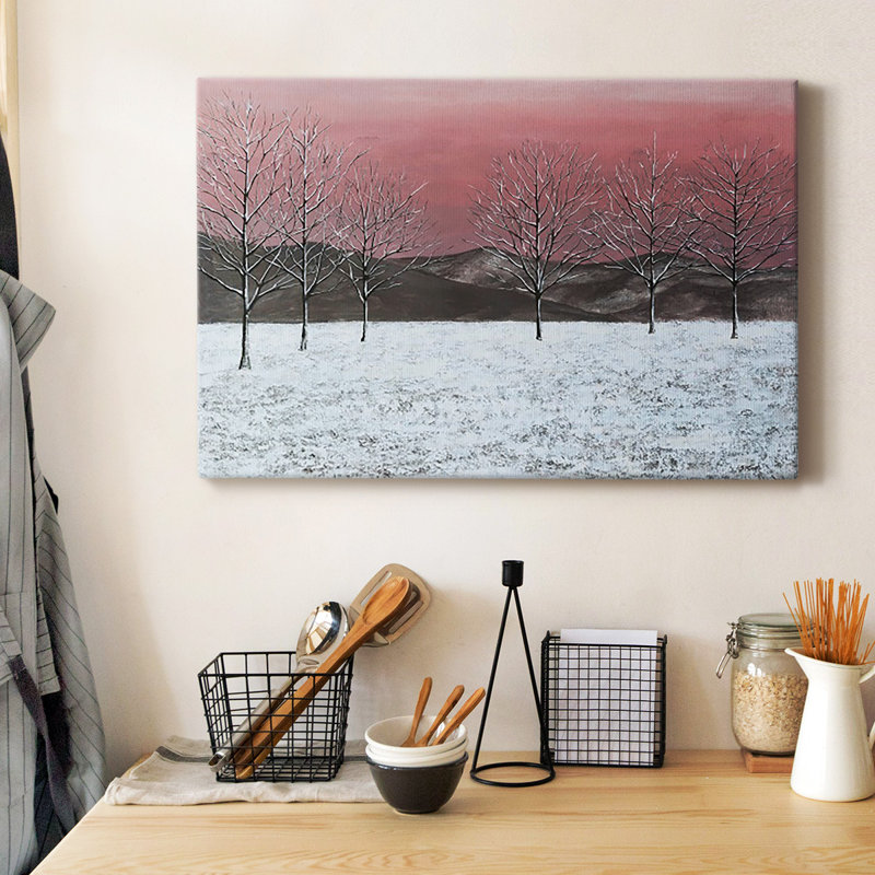 «Sunset Snowfall I», toile tendue avec châssis de qualité supérieure - prête à être accrochée, H 8 po x l 12 po