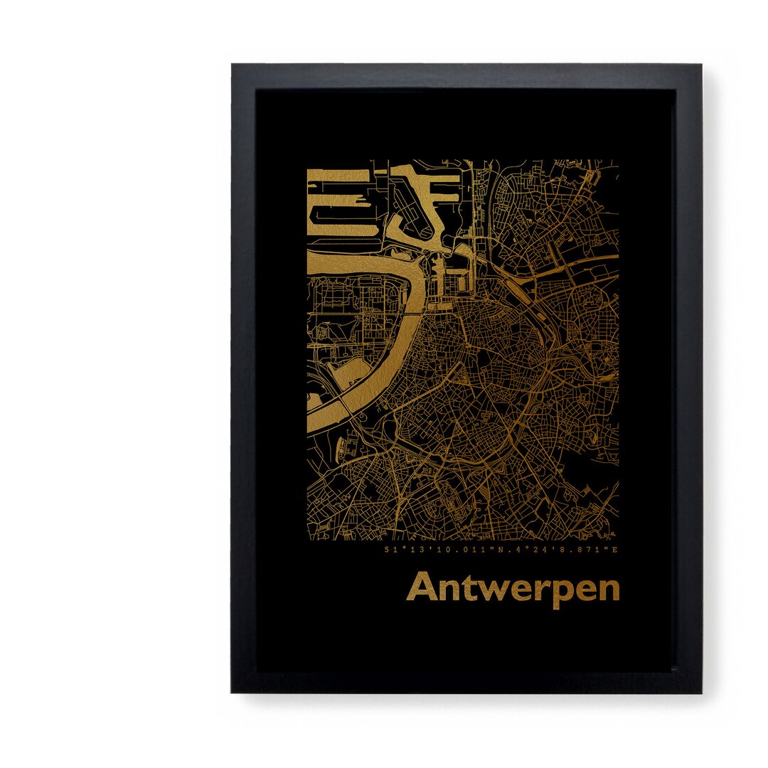 Gerahmtes Papierbild - Grafikdruck „Antwerp Map”