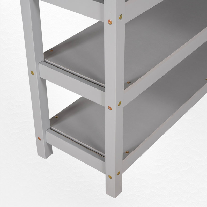 Lit mezzanine avec bureau intégré et tablettes, Gris, Complète