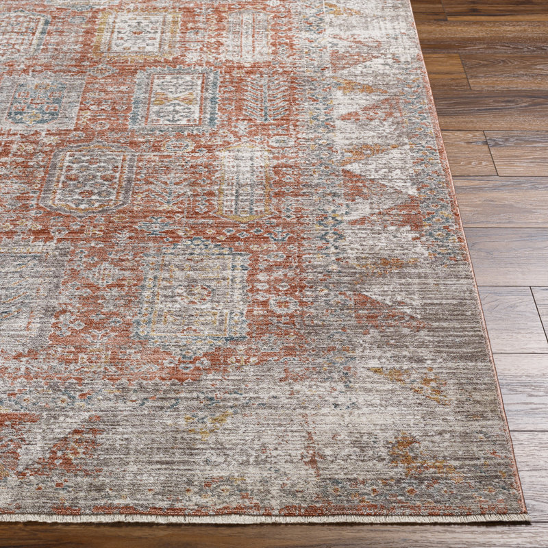 Everly Oriental Machine Made Power Loomed Polyester Area Rug in Red, Runner 2'11" x 10'