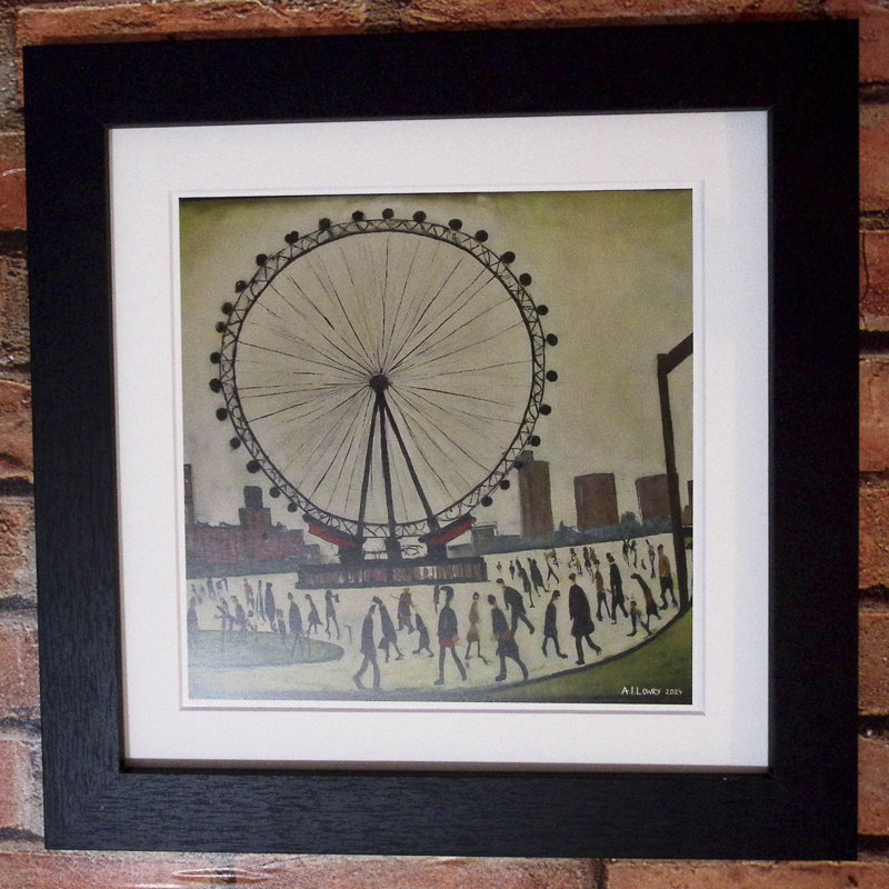 Lowry Style - Framed Print of London Eye - 12" Square Black Ash Frame