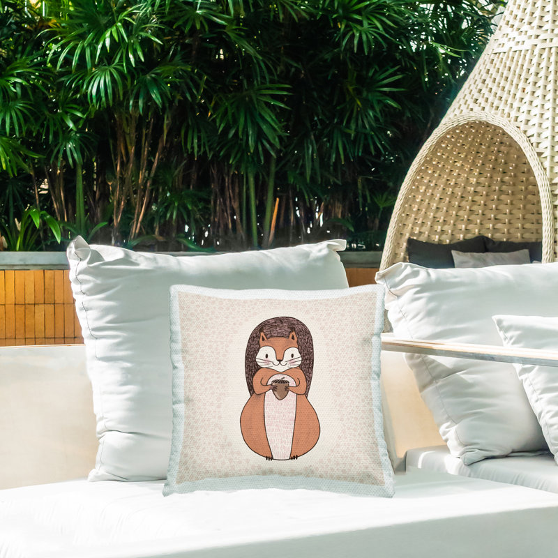 Coussin décoratif à motif de pois Happy Squirrel & Acorn par Birgit Maria Kiennast