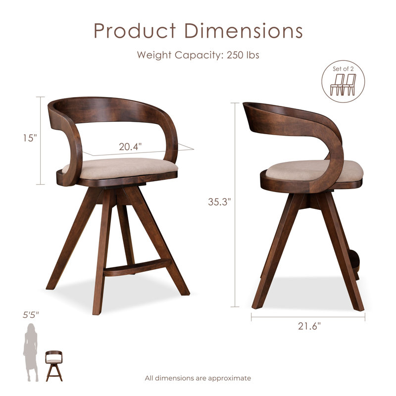 Rozella Solid Wood Counter Height Arm Chairs