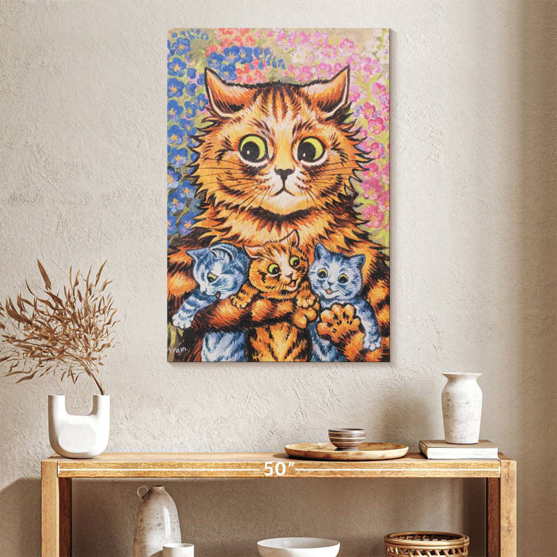 Brampt, un chat avec ses chatons, H 39 po x l 26 po