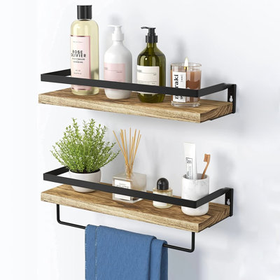 Artvin 2 Piece Fir Solid Wood Floating Shelf with Towel Bar
