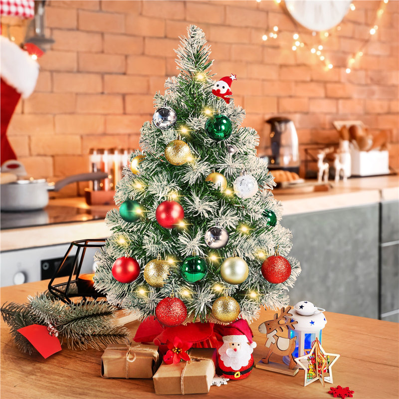 Green Spruce Flocked/Frosted Christmas Tree, 2' H, Pre-Lit